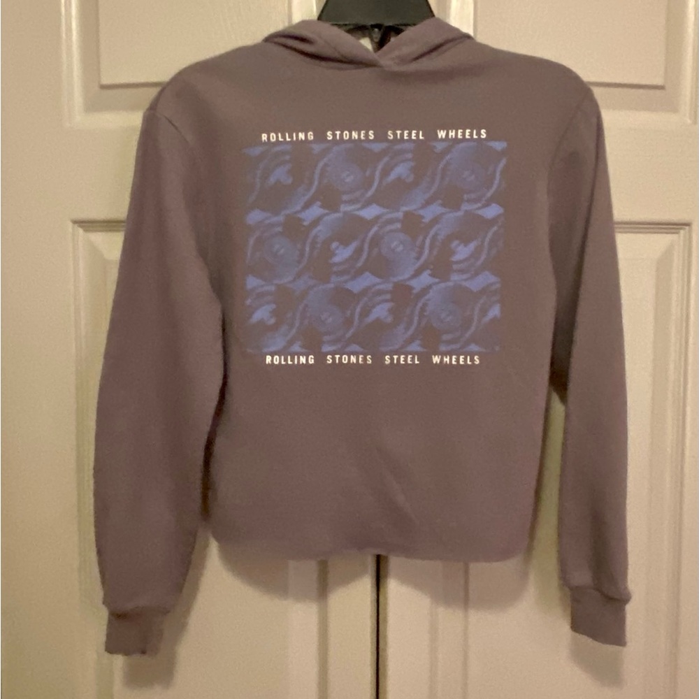 Rolling Stones Steel Wheels Grey Cropped Hoodie Sweatshirt - Picture 2 of 7